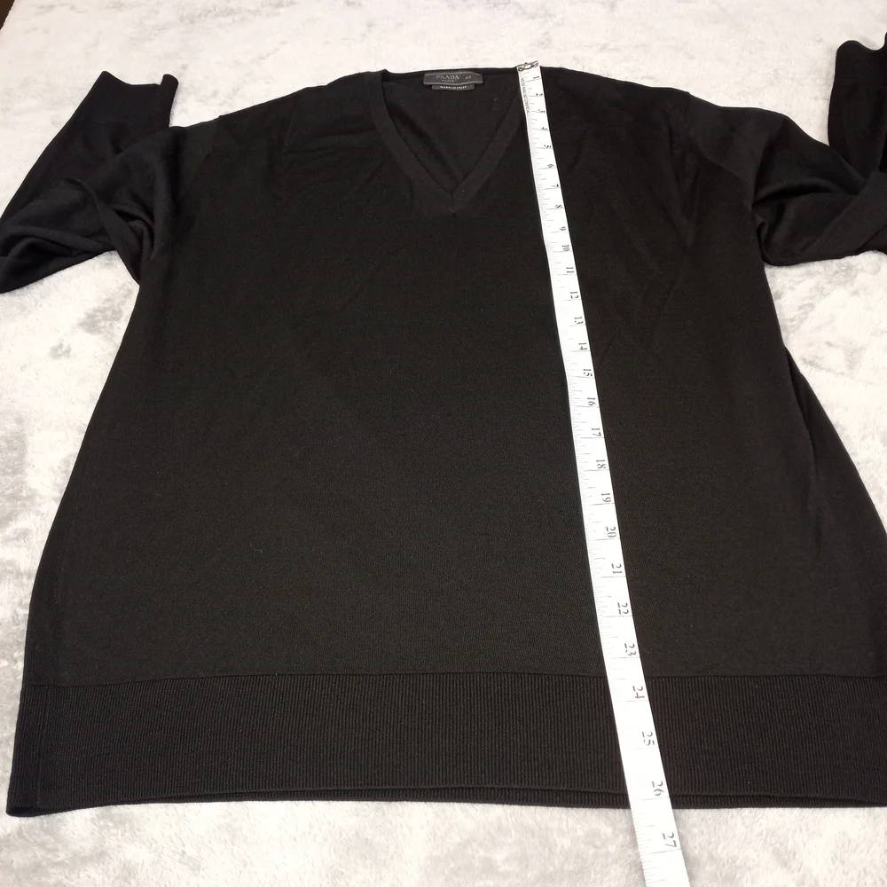 PRADA Women's navy wool long sleeve V-neck classic sweater IT48 small - Picture 16 of 16